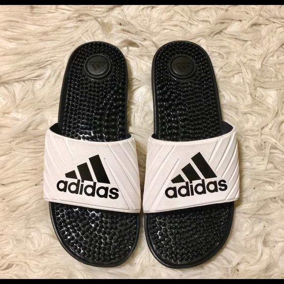 adidas black and white slides women